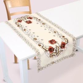 Rural Style Hollow Embroidered Tablecloth, Vintage and Luxurious Red Floral Flower Table Decor, Anti-Wrinkle Wear and Heat Resistant Table Runner Tablecloth Cutwork (Rectangle)