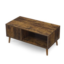 SPOFLYINN Rectangle Industrial Cocktail 2 Tier Wooden Coffee Table with Open Storage Shelf for Living Room Brown Rectangular 38 1