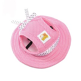 Leconpet Princess Pet Hat Dog Caps Hats with Neck Strap Adjustable Comfortable Ear Holes for Small Medium Dogs in Outdoor Sun Protection (Small, Pink)