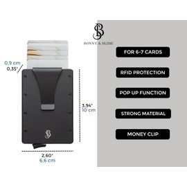 BONNY & SLIDE Card Case with RFID Protection - Card Wallet Money Clip - Mini Credit Card Holder - Slim Wallet for Men and Women - Card Holder - Card Holder - Card Holder for 6-7 Cards, black, Modern