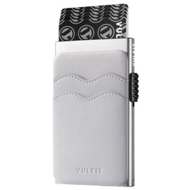 VULKIT Pop Up Card Holder Slim Wallet with Extra Leather Slots RFID Blocking Metal Minimalist Card Case for Men or Women