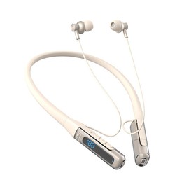 MOCANIO Sports Bluetooth Headphones Ultra-Long Battery Life Wireless in-Ear Hanging Neck Style Noise Reduction Ultra-Long Battery Life Digital Display White