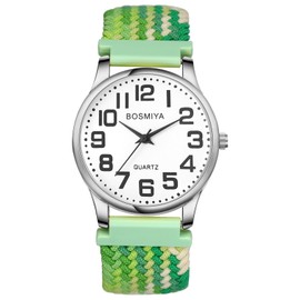 JewelryWe Men Women Elastics Watches: Easy Read Big Dial Analog Quartz Stretchable Watch Adjustable Braided Rope Expansion Band Wristwatch