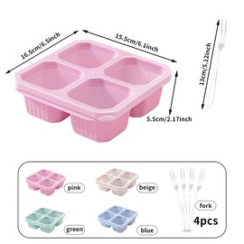 Snack Boxes, 4 PCS Snack Containers, 4 Compartments Bento Snack Box with 4 PCS Stainless Steel Fruit Forks Reusable Meal Prep Lunch Containers for School Work Travel 4 Colors