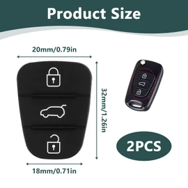 Pack of 2 Car Key Keypad 3 Buttons, Suitable for Hyundai i10 i20 i30 ix35, Kia Sportage Ceed and More, Key Shell Replacement Rubber Keypad for Car Remote Control, Car Key Shell