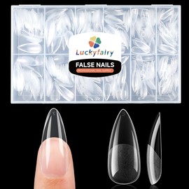 Luckyfairy Medium Stiletto Nail Tips 504pcs Full Cover Gel x Clear Soft Gel Nail Tips Pre-File Half Matte Stiletto Gel x Nails No C Curve 12 Sizes For Nail Extensions Home Nail Art Salon