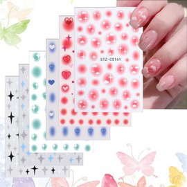 Summer Smudge Gradient Nail Art Sticker Decals 3D Self-Adhesive Love Heart Little Cloud Design Nail Decals Nail Art Supplies Heart Nail Art Sticker Decoration for Women Manicure Accessories Supplies