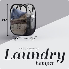 Handy Laundry Collapsible Mesh Pop Up Hamper with Wide Opening and Side Pocket - Breathable, Sturdy, Foldable, and Space-Saving Design for Clothes and Storage (Sports)
