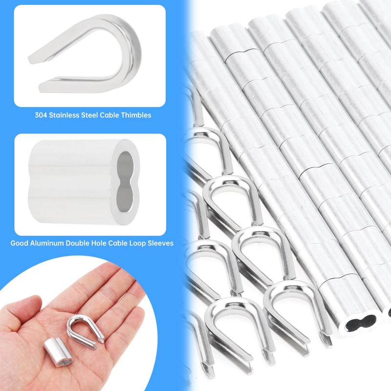 3/16" Wire Rope Thimbles 20Pcs + 100Pcs M5 Wire Rope