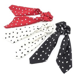Baluue 3pcs Bowknot Hair Bands Heart Printed Hair Scrunchies Red Hairband Ponytail Holder for Women
