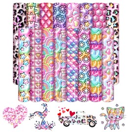 HTVSTD 3D inflated Pastel Patterned HTV Vinyl - 16 Sheets 12"x10" Rainbow Heat Transfer Vinyl Heart/Stars/Mermaid/Cats Iron on Vinyl for T-Shirts HTV Compatible with Cricut/Sillhoutte