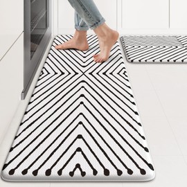 KIMODE Kitchen Mats Cushioned Anti Fatigue, Geometric Kitchen Rugs Sets of 2, Non Slip Waterproof Kitchen Floor Mats, Comfort Standing Mats for Laundry Office Sink Desk 17"x47"+17"x29" Black Diamond