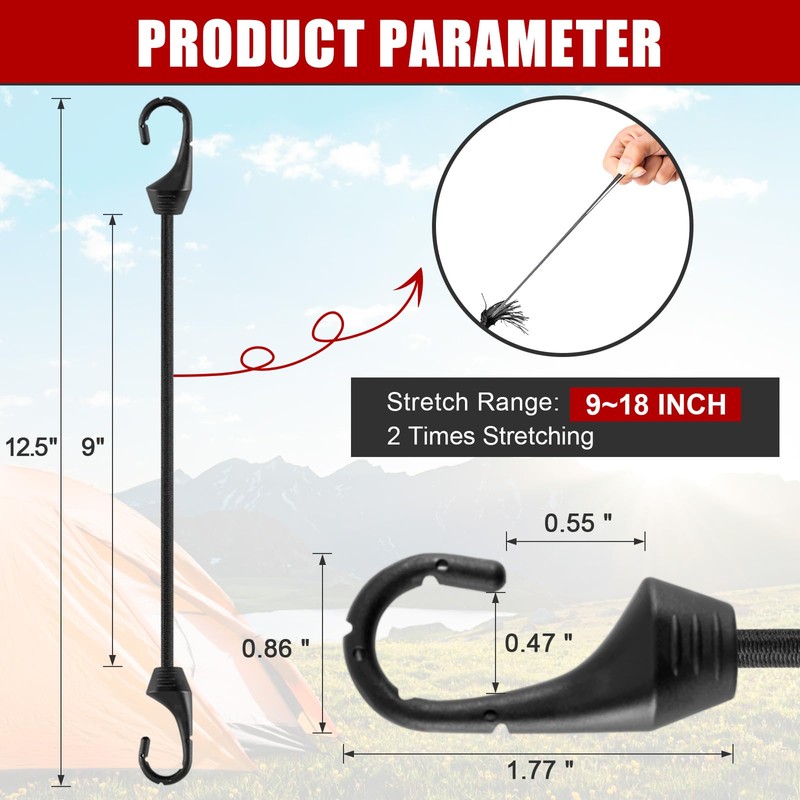 Bungee Cords With Hooks 9 Inch, 20 PCS Short Bungee