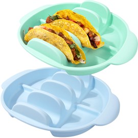 PRATIQUE 2Pcs Silicone Taco Holder Plates,9.84Inch Reusable Taco Shell Holders with Dividers,Each Can Hold 4 Tortillas,Taco Holders for Hard and Soft Tacos,Dishwasher & Microwave Safety
