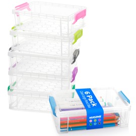 Extra Large Pencil Box, Plastic Hard Pencil Pen Case, Clear Crayon Box Bulk Marker Organizer, Plastic Storage Box Containers With Lids For Craft, Pen, Art, School Office Supplies(Multicolor 6 Pack)