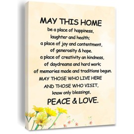 New Home Blessing Canvas Print Quote Painting for Happiness Wall Decor - Framed 8 * 12 inch