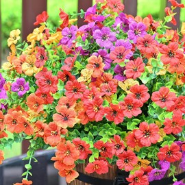 LADADA 12 Bundles Fake Plants Flowers Outdoor Spring Summer Decor,Faux Silk Colorful Daisy Realistic UV Resistant for Outside Home,Used for Courtyard, Yard, Porch Decoration（Purple Yellow Orange Red）