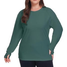 Inno UPF 50+ Plus Size Workout Shirt for Women Long Sleeves Moisture Wicking Tshirt Running Hiking Sports Tops,Dark Forest 2X