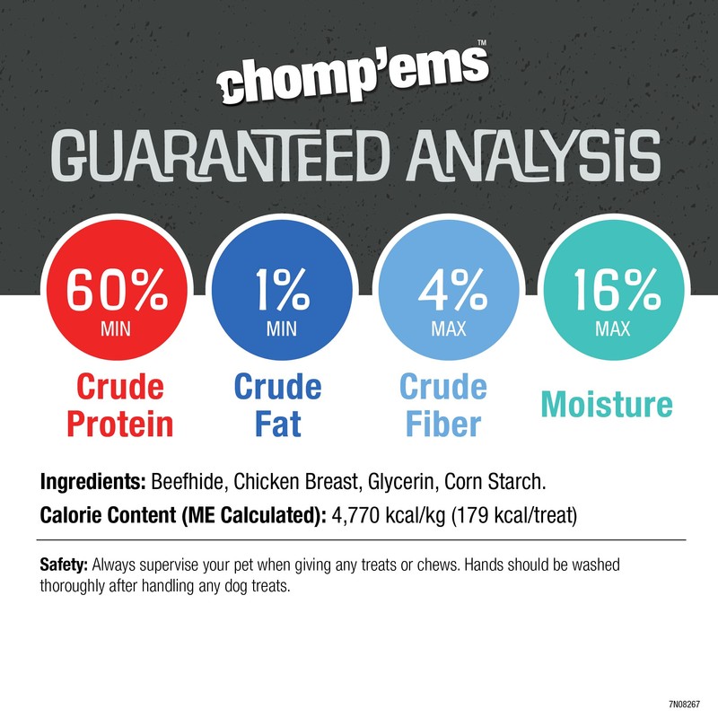 Chomp’ems Premium Beefhide Chews for Dogs, 2 Chews