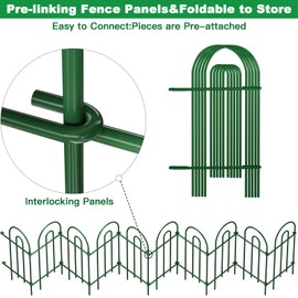 AMAGABELI 14 Panels 32in(H)×20ft(L) Decorative Garden Fence No Dig Rustproof Metal Pre-Linking Fence Panels Garden Edging Border Animal Barrier Fencing for Flower Beds Yard Patio Outdoor Decor Green