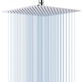 GGStudy 12 Inches Square Rain Shower Head Large Stainless Steel High Pressure Shower Head Ultra Thin Rainfall Bath Shower with Silicone Nozzle Easy to Clean and Install Chrome Shower Head