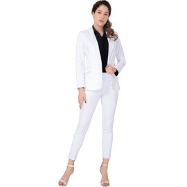 Marycrafts Women's Business Blazer Pant Suit Set for Work 16 White
