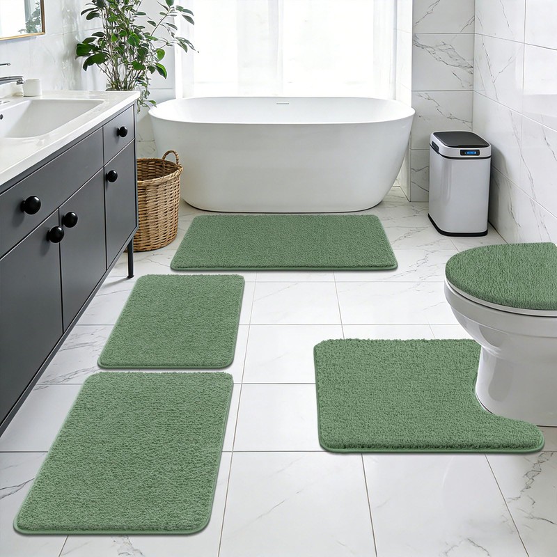 SHACOS Sage Green 5 Pieces Bathroom Rugs Set with Toilet