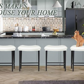 Bifaunvogel Bar Stool Cover Rectangle Set of 4 Waterproof PU Counter Height Bar stools Slipcovers Saddle Stool Slipcover Bench Seat Protector Backless Bar Stools Covers Off-White