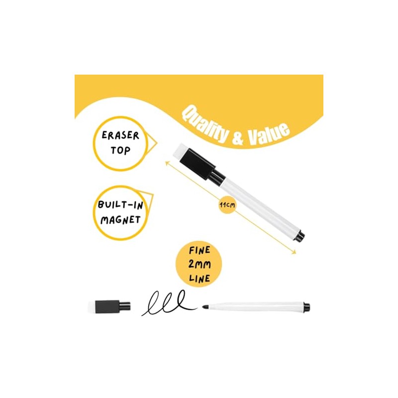 Kitastik 25 Dry Wipe Board Pens and Eraser Built-in White