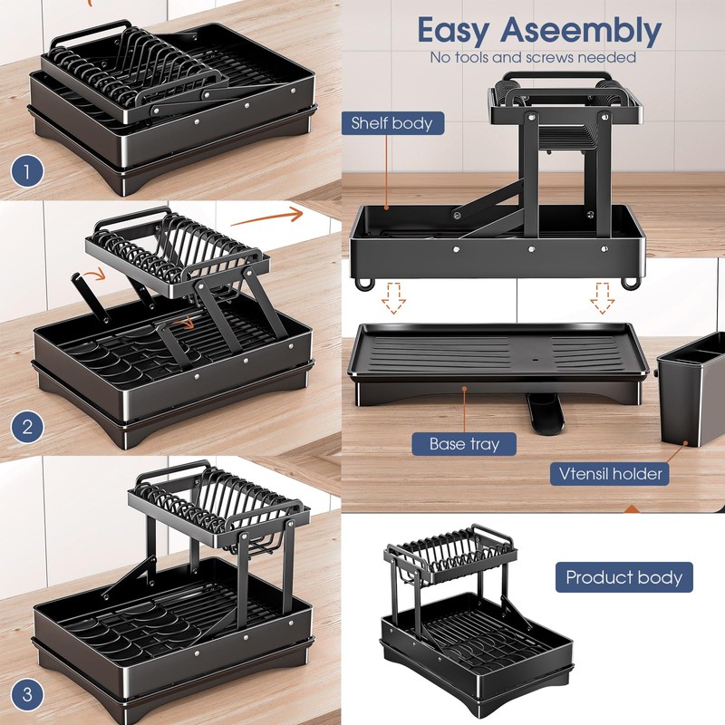 Dish Drying Rack for Kitchen Counter, 304 Stainless Steel 2