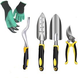 5PCS Garden Tool Set,Heavy Duty Gardening Kit includes Garden Pruning Shears,Wide Shovel,Transplanting Spade ，Gardening Gloves and Weeding Fork,Gardening Gifts for Woman/Man