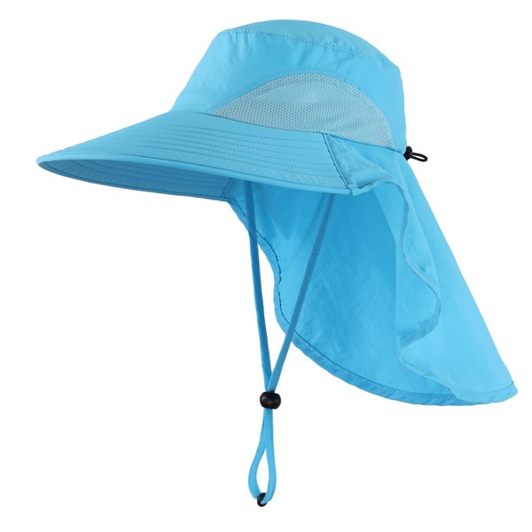Home Prefer Outdoor UPF50+ Sombrero de sol de malla de ala ancha con solapa para el cuello, Azul Aqua, Large-X-Large