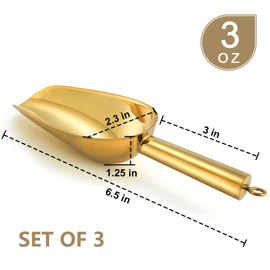 P&P CHEF Canister Scoop Set of 3, Ice Candy Scoop, Stainless Steel Multipurpose Food Scooper for Buffet Jar Freezer, Mirror Finish & Dishwasher Safe, Gold, 3+3+3 Oz