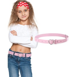 AWAYTR Kids Elastic Leather Belt - Stretch Belt for 3-16 Girls and Boys 16"-31.5"(Pink Heart Belt)