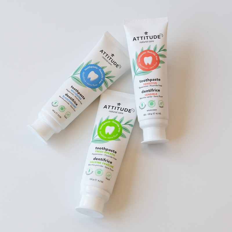 ATTITUDE Fluoride-Free Toothpaste, Plant- and Mineral-Based Ingredients, Vegan, Cruelty-Free and