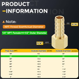 METALLIXITY 1Pcs Brass Hose Barb to NPT Female Adapter 1/4" Barb x 3/8" NPT Female for Automotive, Motorcycle, Marine, Truck, RV Fuel Systems