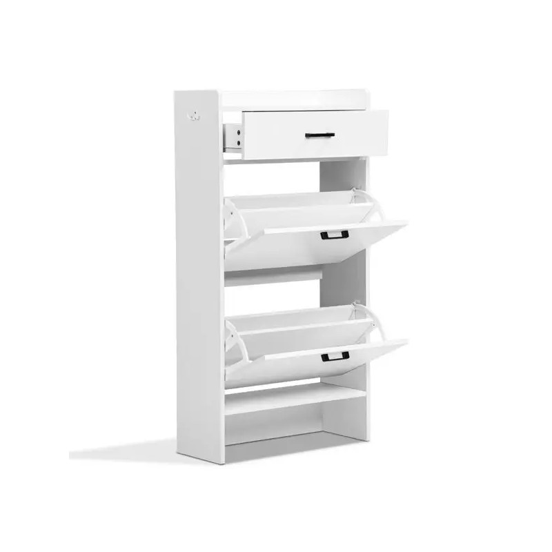 2-Tier White 100*25*117cm Particleboard Shoe Cabinet with Flip Lid and