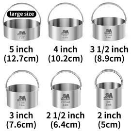 M JINGMEI Baking Cookie Cutters Set 2 Inch 2.5 Inch 3 Inch 3.5 Inch 4 Inch 5 Inch Large Size Round Cookie Cutter With Handle Tools Profes