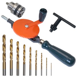 CheeMuii Powerful Speedy Hand Drill 3/8 Inch Manual Drill with 9 Pcs Drill Bit Set Chuck and Key for Wood Plastic Soft Metal