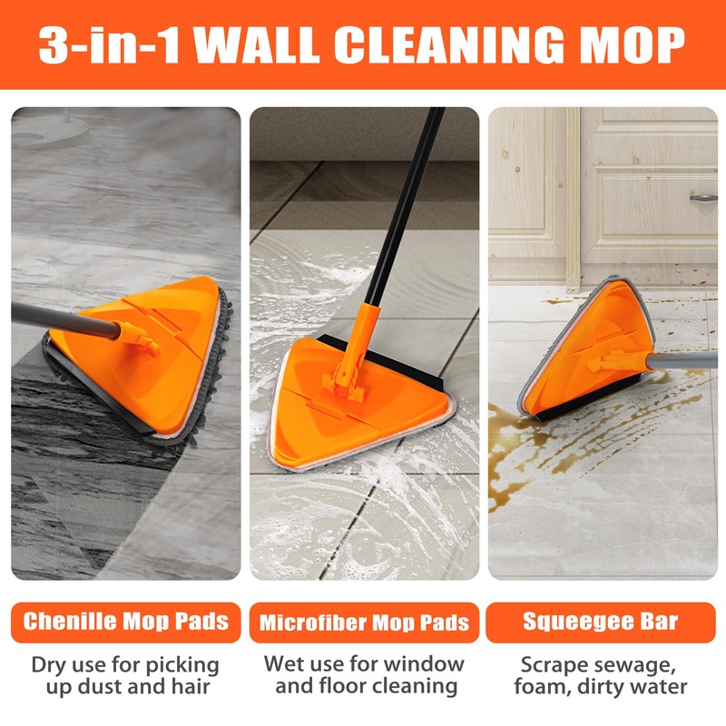 JEHONN Wall Mop with Long Handle 80 inches, Upgraded 180°