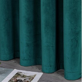 BEAUTEX Velvet Curtain, Ruffle Tape, U-Tape Curtain, Darkening and Opaque, 140 x 145 cm (Width 140 cm, Height 145 cm, Petrol)