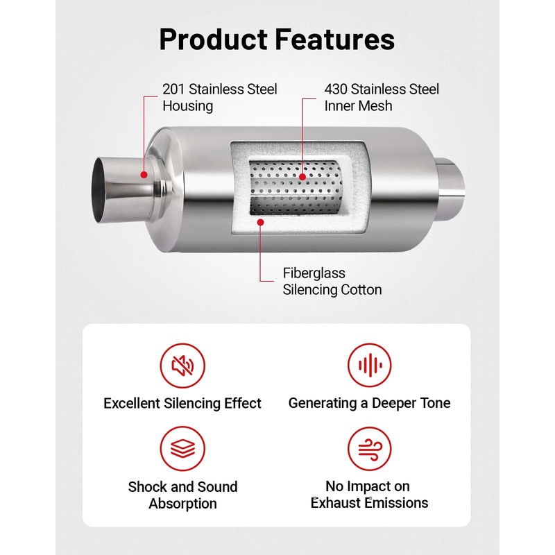 EVIL ENERGY 2" Resonator Muffler Stainless Steel (2.0 inch Inlet/Outlet,