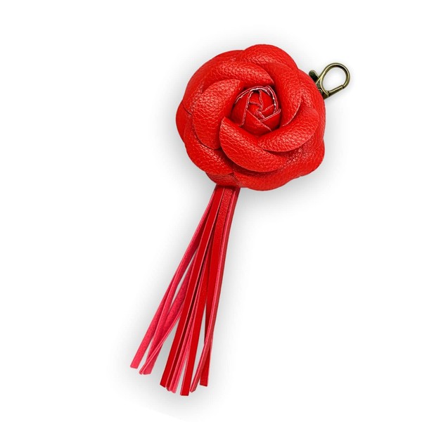 Women's Flower Key Chain Bag Charm Flower Charm Wand Decoration Tassel Wand Lanyard Women Keychain (Red)