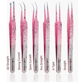 Alluring Ombre Silver Pink with Black Speckles Tweezers - Strong Curved