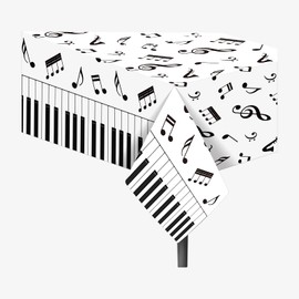 1 Pieces Piano Musical Note Party Plastic Tablecloth 54 x 87 Inch Long Table Cover, Black White Music Note Literary Wedding Baby Shower Party Holiday Dinner Picnic or Tablecloth for Kitchen Event Use
