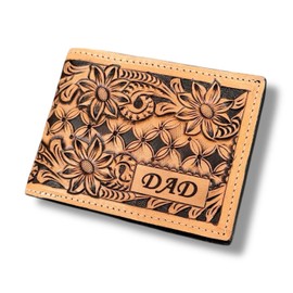 DANIEL'S ARTPLANET Western Leather Cowboy Wallet for Men Floral Rodeo Embossed Wallet Bifold Tooled Leather Wallet 10 Slots (Style #4)