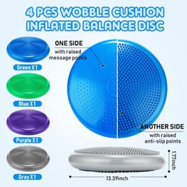 Jerify 4 Pcs Wiggle Seat Flexible Inflated Wobble Cushion Stability Balance Pad Balance Disc Sensory Seat for Men Women Fitness Physical Exercise Improving Posture Home Office(Multi Color)