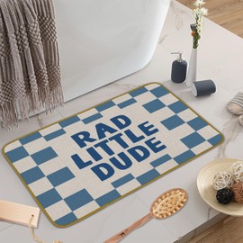 JUIOEIU Rad Little Dude Doormat, Blue Checkered Floor Mat, Boys Room Welcome Doormat for Boys Kids Toddler Bedroom Playroom Indoor Outdoor Front Door Porch Entrance Entryway Furniture (17 x 30 Inch)