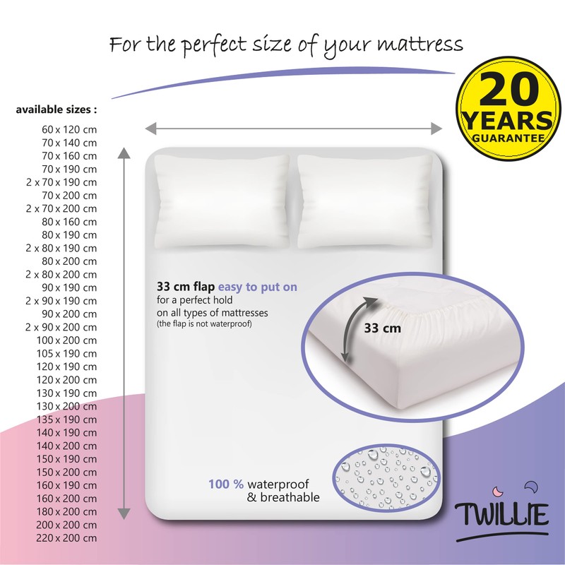 Twillie Mattress Protector 140 x 200 cm Waterproof and Breathable