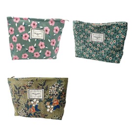 Pack of 3 Travel Cosmetic Bag, Toiletry Bag, Corduroy, Make Up Bag, Small, Toiletry Bag Organiser, Corduroy Cosmetic Bag, Travel Cosmetic Bag, Wash Bag for Handbag, Cosmetic Bags for Travel, Green